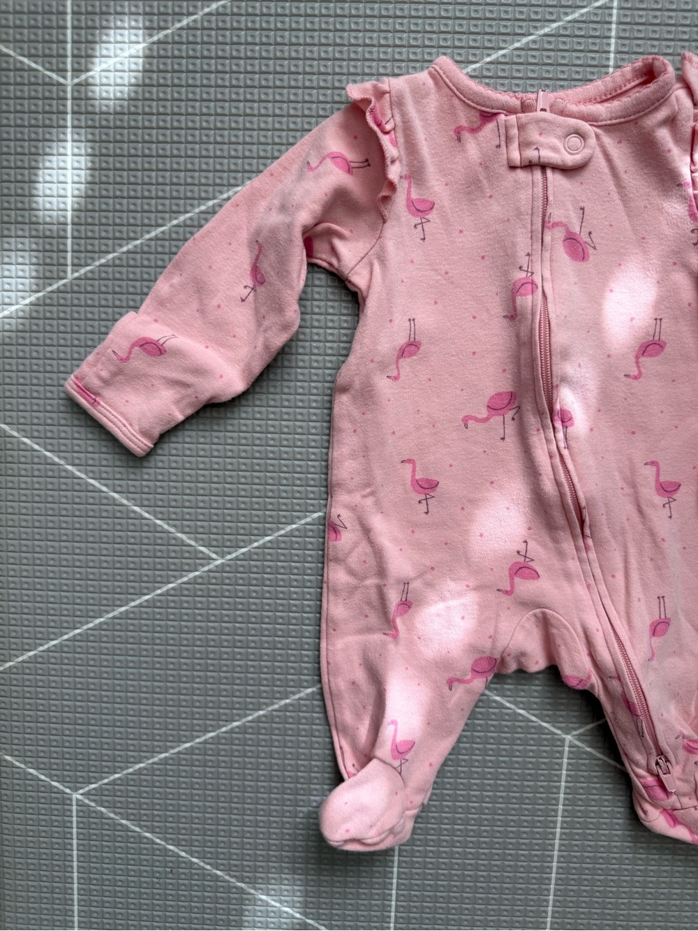 Carters|Baby girl Pink Flamingo Print Footed One-Piece for Kids-Long sleeve NB•